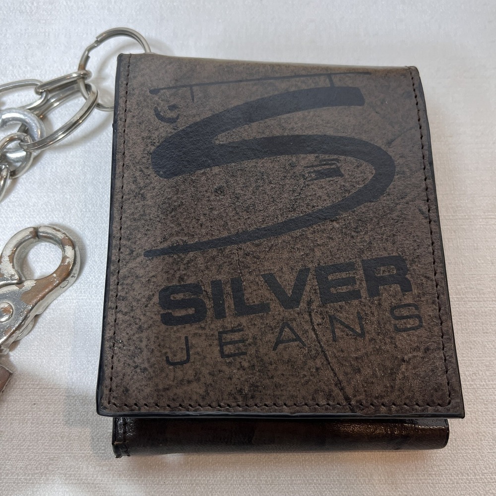 VTG Silver Jeans Bikers Tri-fold Wallet w/chain  RARE